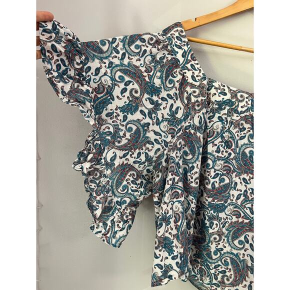Terra & Sky Blue Paisley Ruffle Sleeve Top Size 2X - Picture 3 of 6